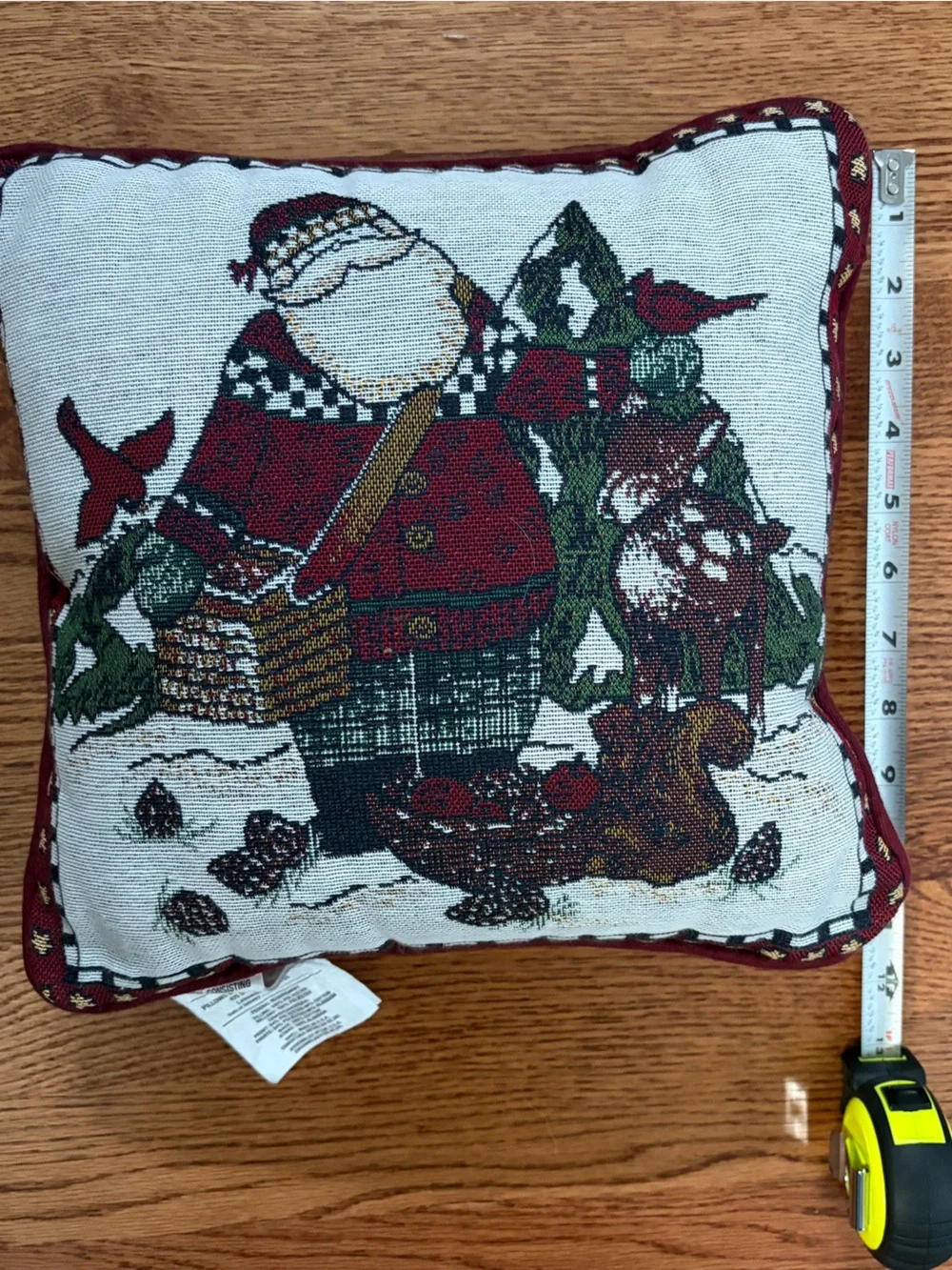 Vintage Debbie Mumm Woodland Santa Tapestry Throw Pillow Rustic Christmas USA